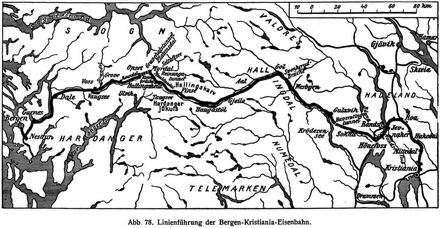 Abb. 78. Linienführung der Bergen-Kristiania-Eisenbahn.