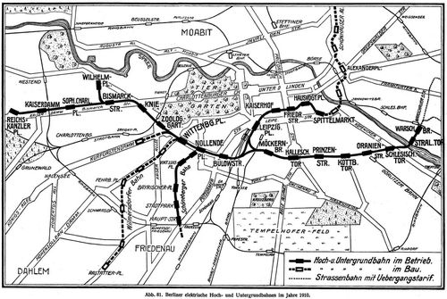 Abb. 81. Berliner elektrische Hoch- und Untergrundbahnen im Jahre 1910.