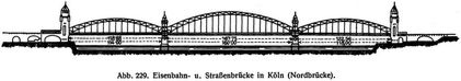 Abb. 229. Eisenbahn- u. Straßenbrücke in Köln (Nordbrücke).