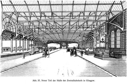 Abb. 37. Neuer Teil der Halle des Zentralbahnhofs in Glasgow.