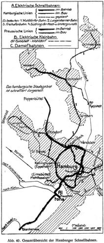 Abb. 40. Gesamtübersicht der Hamburger Schnellbahnen.