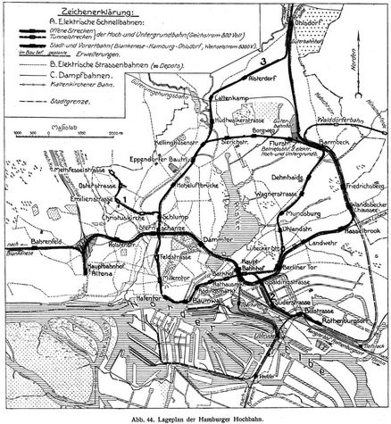 Abb. 44. Lageplan der Hamburger Hochbahn.